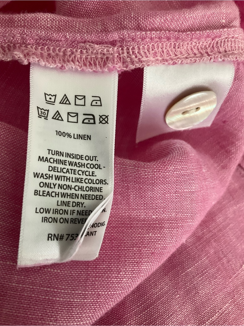 Tahari Pink 100% Linen Tunic Top V-Neck Side Button Detail Size 1X - Picture 9 of 10